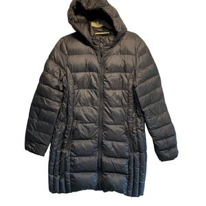 32 Degrees Packable Down Puffer Jacket Medium Gray Hooded Longline Coat Gorpcore
